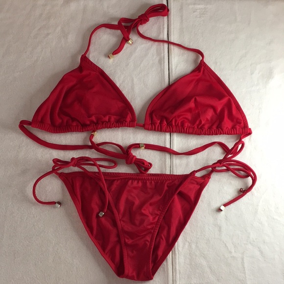 VENUS Swim Bin 4 Womens Venus 2pc String Bikini Red Top Size